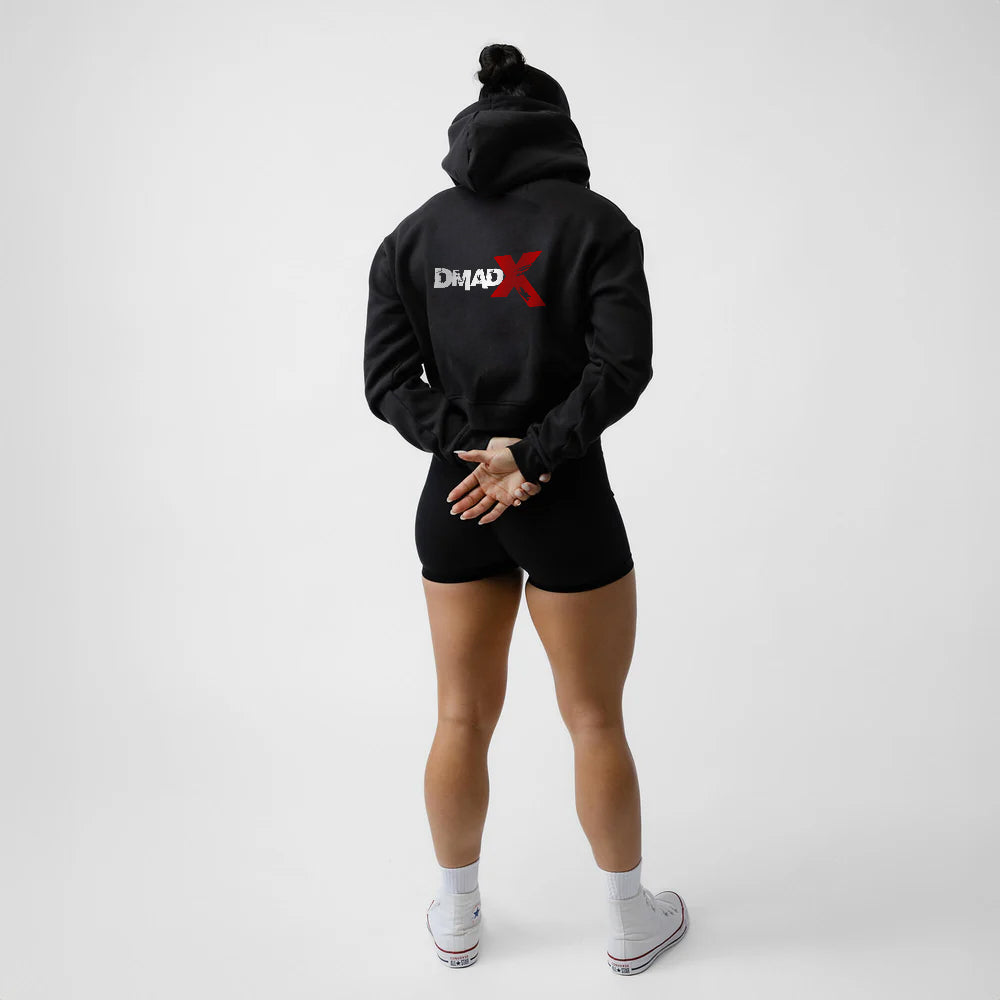Cropped Zip-Up Hoodie - Black