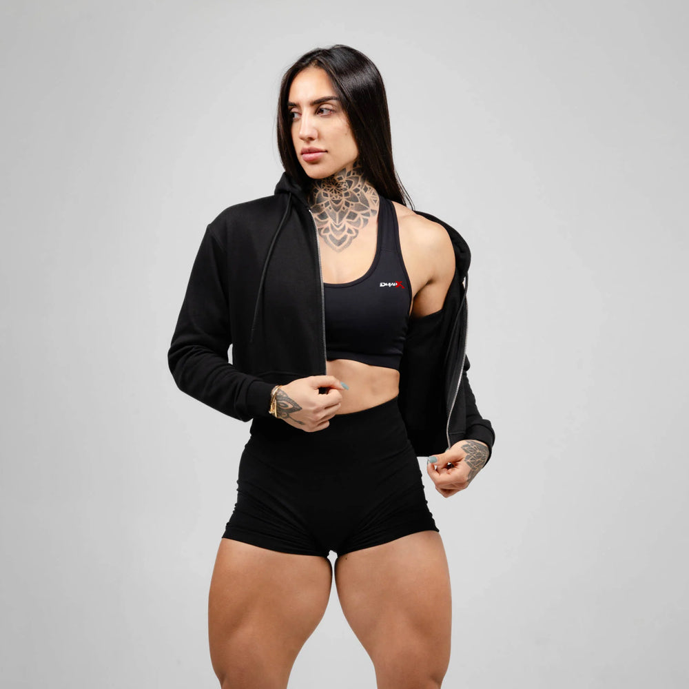 Cropped Zip-Up Hoodie - Black/Black