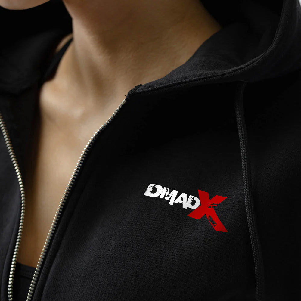 Cropped Zip-Up Hoodie - Black