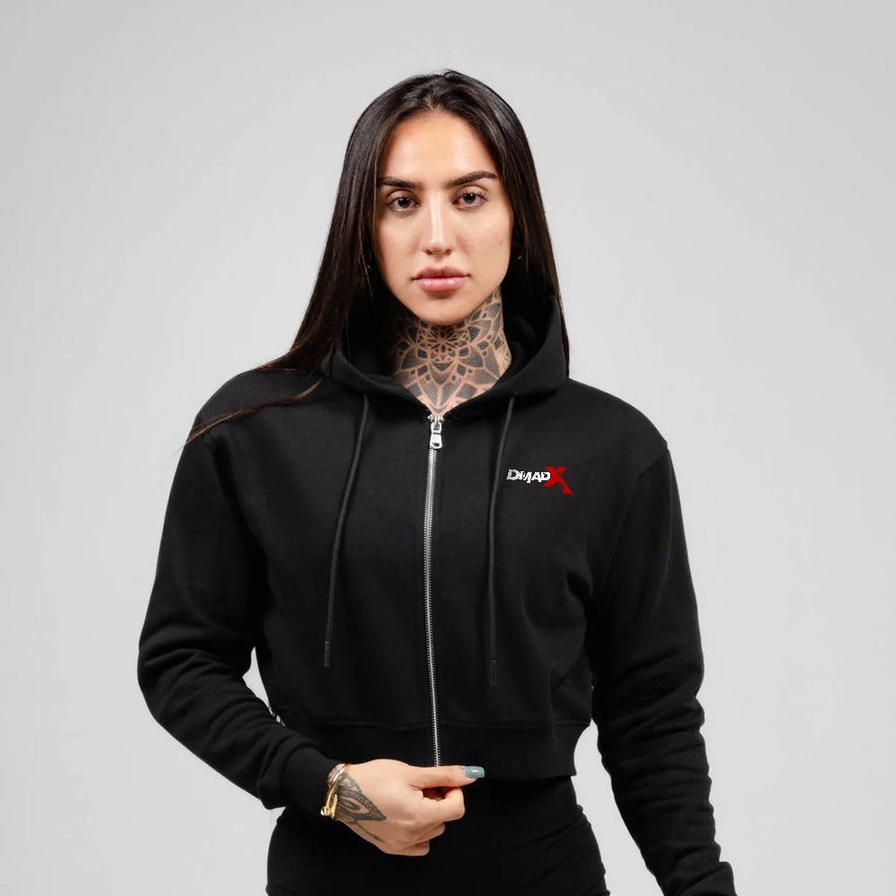 Cropped Zip-Up Hoodie - Black/Black