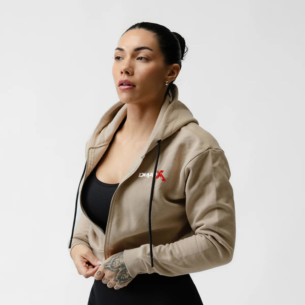 Cropped Zip-Up Hoodie - Tan