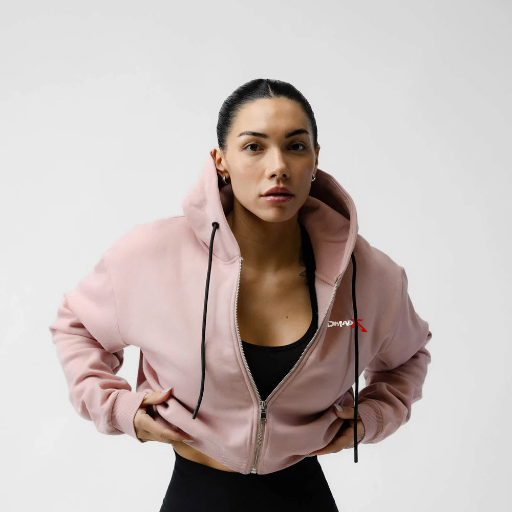 Cropped Zip-Up Hoodie - Mauve