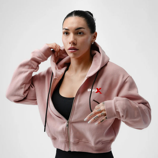 Cropped Zip-Up Hoodie - Mauve