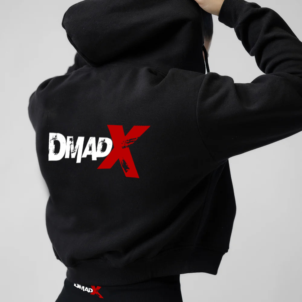 Cropped Zip-Up Hoodie - Black/Black