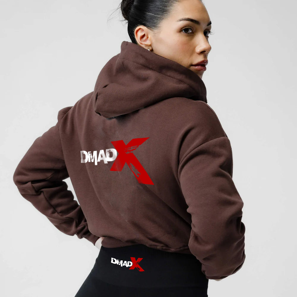 Cropped Zip-Up Hoodie - Brown