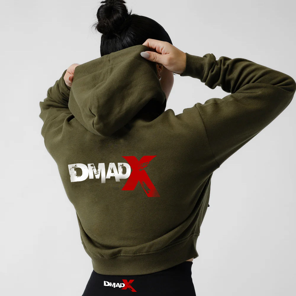 Cropped Zip-Up Hoodie - OD Green/Black
