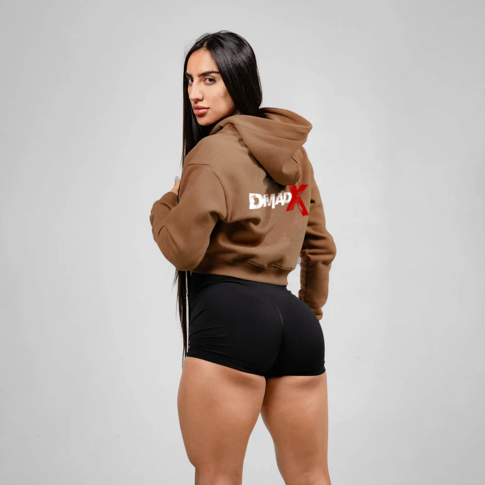 Cropped Zip-Up Hoodie - Caramel